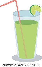 A glass of lime juice in summer flat vector illustration
