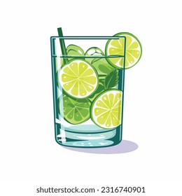 glass of lime juice vector 2d flat color white background