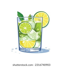 glass of lime juice vector 2d flat color white background