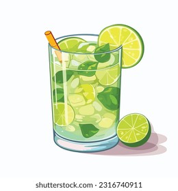 glass of lime juice vector 2d flat color white background