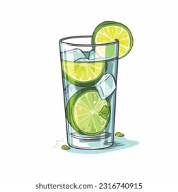 glass of lime juice vector 2d flat color white background
