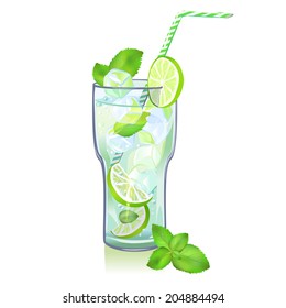 glass and lime mojito. vector illustration