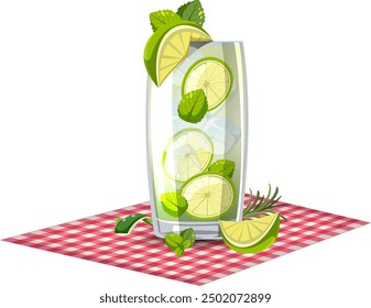 Glass of lime water with mint leaves