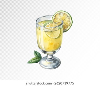 Glass of Limonade Wattercolor style. Vector