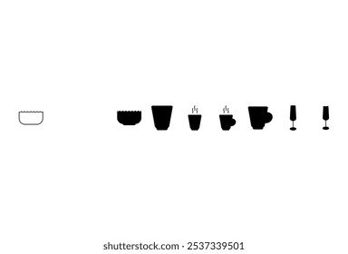 Conjunto de ícones de linha de vidro. Beba vidro, caneca, uísque, simples esboço de canto de coquetel, bebida