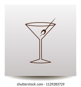 A glass line vector icon with a coctail martini and olive. Illustration on a Flat design style.EPS 10