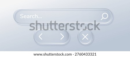 Glass liquid and search button bar with ui box rectangle. Blur arrow mobile and glass circle design with label. Card glass find and oval search shine with futuristic button cross.