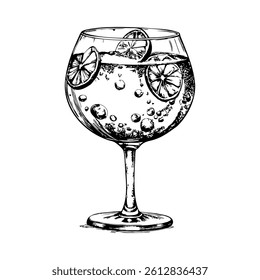 A glass of liquid with a slice of lemon in it