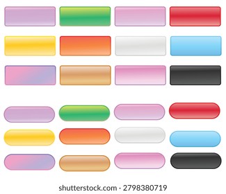 Glass liquid ui button set with transparent 3d effect - rectangle frame box elements in various sizes and proportions, glossy morphism style borders for modern interface design on dark background.