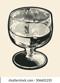 Glass Of Liquor. Hand Drawn Design Element. Engraving Style. Vector Illustration.