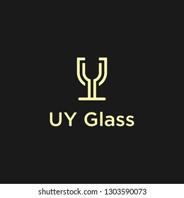 Glass logo design template. Awesome a glass with letter u & y logo. A glass with letter u & y lineart logotype.