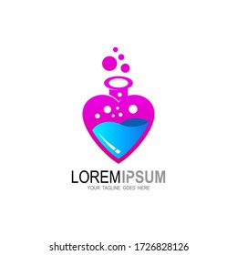 Logo aus Glas mit Labordesign, Love- und Glaslaborsymbole
