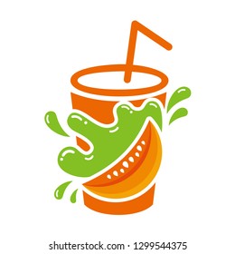 glass logo, melon juice splash,and straw