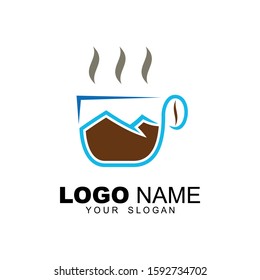 glass logo with mountain combination, logo with mountain combination, a coffee or hot drink logo, a cafe logo or a drinking place