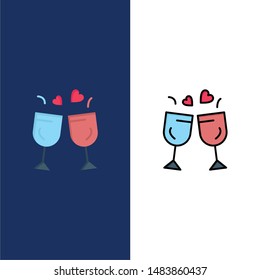 Glass, Love, Drink, Wedding  Icons. Flat and Line Filled Icon Set Vector Blue Background