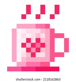 Glass of love pixel art. Vector illustration. Valentine's Day.
