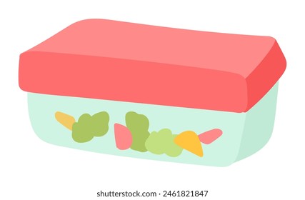 Almuerzo de cristal en diseño plano. Contenedor ecológico para el almacenamiento de alimentos con tapa. Ilustración vectorial aislada.