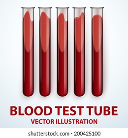 Glass Lying test tubes with blood. Vector illustration. Isolated on white background.