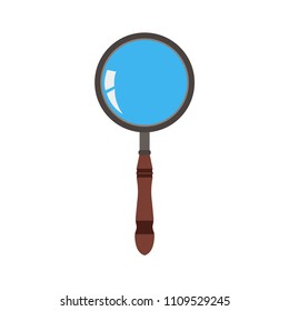 Glass magnifier search icon vector. Optical sign exploration zoom lens isolated equipment instrument. Research business illustration. Analyzing information discovery concept Flat loupe inspection web