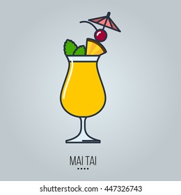 glass of mai tai cocktail vector icon