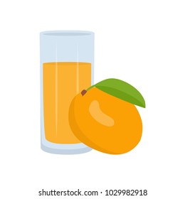 Glass of mango juice with mango in a flat design