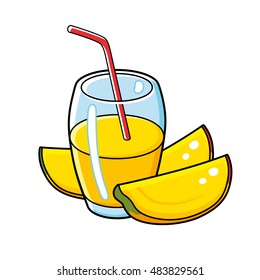 Glass of mango juice with slices.