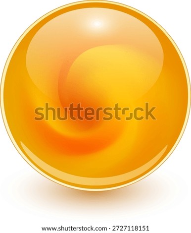 Glass marble ball with spiral shape, orange shiny sphere with interesting marble pattern, 3d vector illustration.