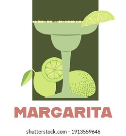 Glass of Margarita cocktail with a slice of lime vector illustration