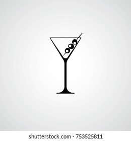 A Glass For A Martini. Cocktail With Olives. Black Silhouette. Vector