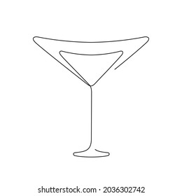 Glass of martini. Continuous one line hand drawn vector illustration. Minimalist trendy contemporary design. Best for web, wall art, posters, prints, cards, menu concept and branding design.