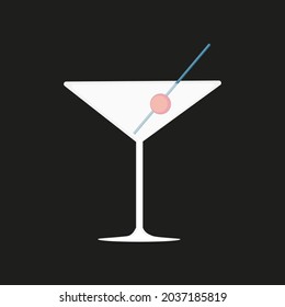 A glass of martini with straw and cherry on a dark background. Vector illustration. 