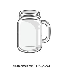 Glass mason jar mug cartoon vector art illustration design