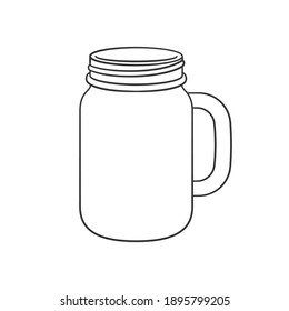 Glass mason jar mug outline line art clip art template. Simple flat vector illustration design.