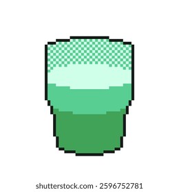 Glass of Matcha Latte , Pixel Art Icon, Isolated