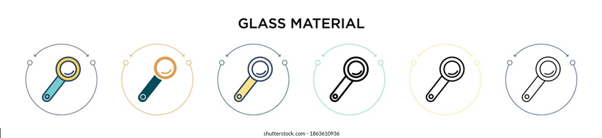 Glass material icon in filled, thin line, outline and stroke style. Vector illustration of two colored and black glass material vector icons designs can be used for mobile, ui, web