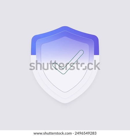 Glass matte shield with check mark isolated on light background. Data protection, cyber shield, antivirus, internet security, firewall and privacy. Vector illustration.