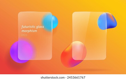Glass matte and transparent panel window as morphism modern design vector illustration set, glassmorphism ui interface element background for copy space text vivid futuristic image clip art