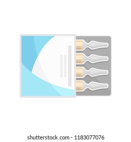 Glass medical ampoules in box vector Illustration on a white background