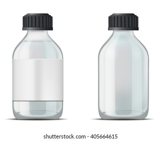 Glass medicine bottle with screw cap.