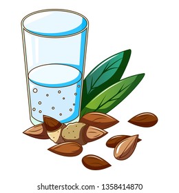 Glass milk and almond icon. Cartoon of glass milk and almond vector icon for web design isolated on white background
