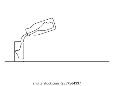 Glass of milk and bottle continuous one line drawing vector illustration