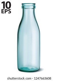 Glass milk bottle. Empty, clear on white. Vector 3d illustration
