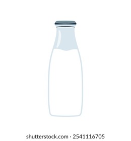 Glass milk bottle icon. Fresh cow milk. Dairy product. Flat illustration on a white background.