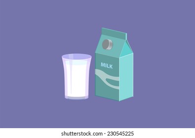 Glass of milk and milk box vector
