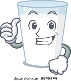 Glass of milk  cartoon character design showing OK finger. Vector illustration