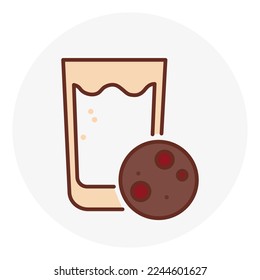 Glass milk cookies in cartoon style. Sweet food. Vector illustration. stock image.