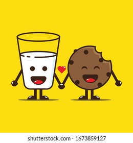 Glass Of Milk And Cookies Cute Vector Design Character