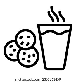 Glass of milk and cookies line icon, Christmas concept, chocolate and sweet snack cookies sign on white background, hot drink biscuits icon outline style. Vector graphics.