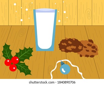 A glass of milk and cookies for Santa. Food illustration. Isolated vector illustration. Sweet beverage