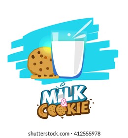 Glass of milk and cookies with typographic for header design - vector illustration 